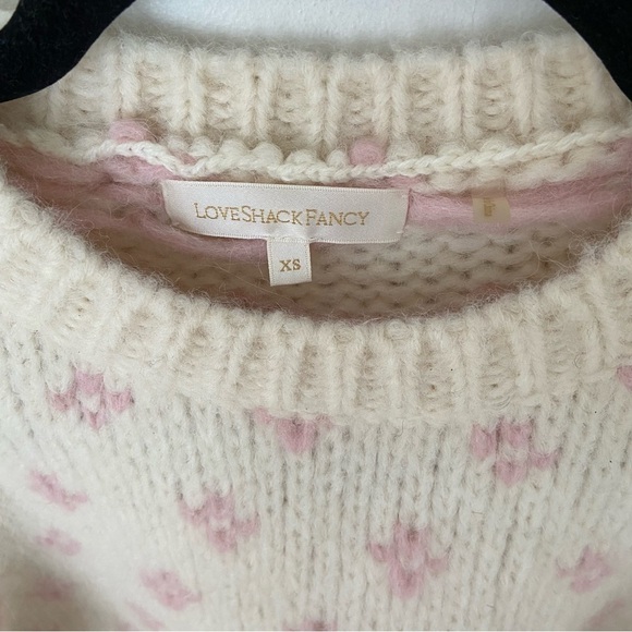 LoveShackFancy Rosie Pullover Sweater Alpaca Pink Cream Fair Isle Milky - Picture 9 of 12